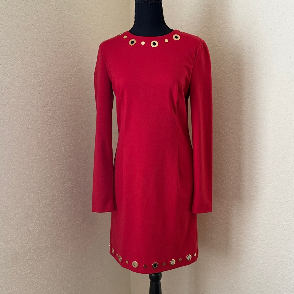 Michael Kors: Elegant Red Dress with Gold Accents